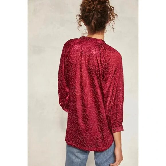 Anthropologie Burgundy Button Down Blouse Womens Size XS Sheer Boho Holiday - Picture 15 of 15
